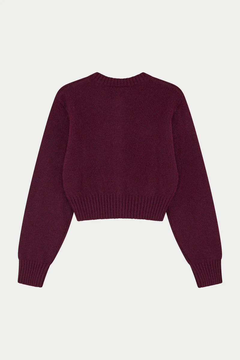 EMBLEM EMBROIDERED KNIT CROP CARDIGAN - PLUM | The Couture Club