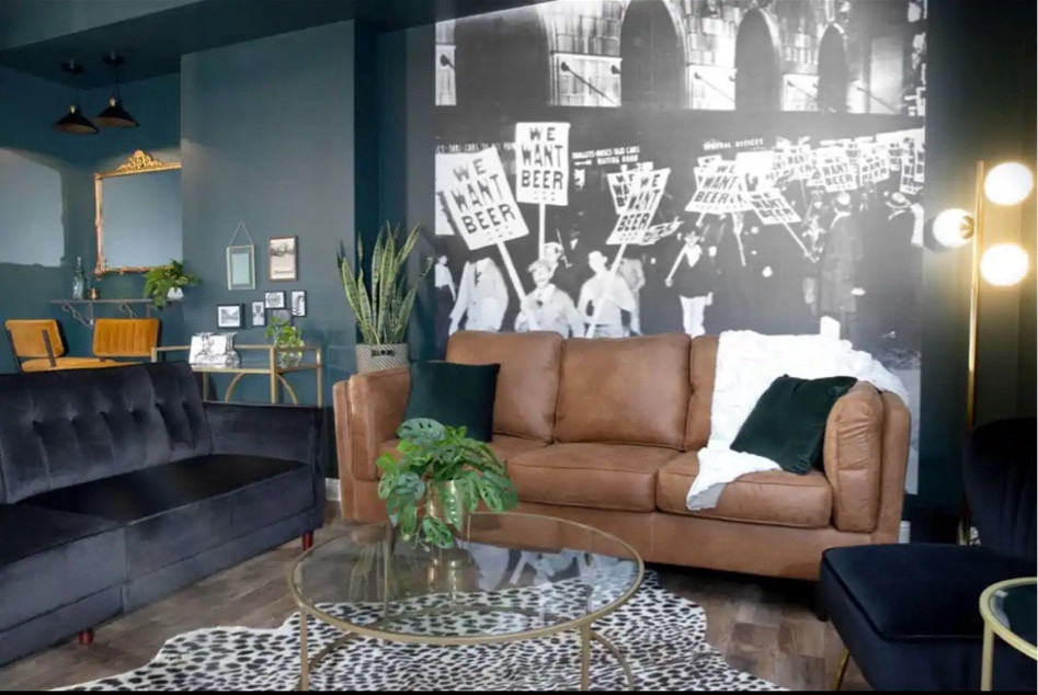 We wanted a Speakeasy vibe in this one bedroom, lower level apartment located in an old brick building in the historic Soulard neighborhood.

We used Behr Black Evergreen for the wall color and snagged this wall mural from Society 6 to finish the look! 🖤

#LTKhome #LTKfindsunder50 #LTKstyletip