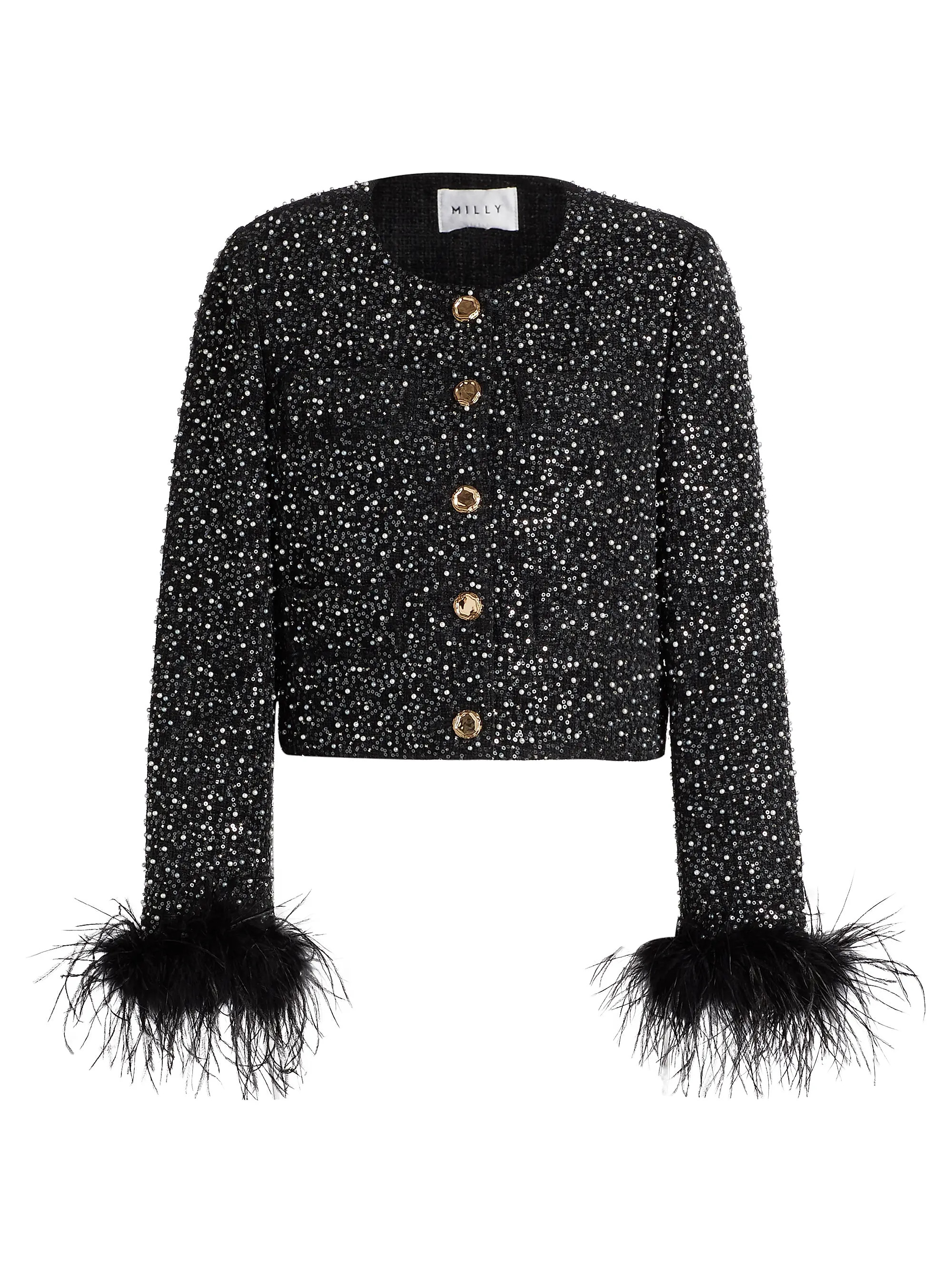 MillyAya Tweed & Feather Jacket | Saks Fifth Avenue