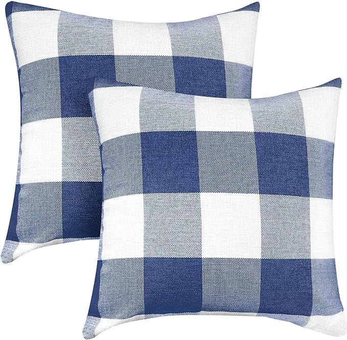 VIS'V Buffalo Check Plaid Throw Pillow Covers, Set of 2 Linen Square Farmhouse Decorative Couch P... | Amazon (US)