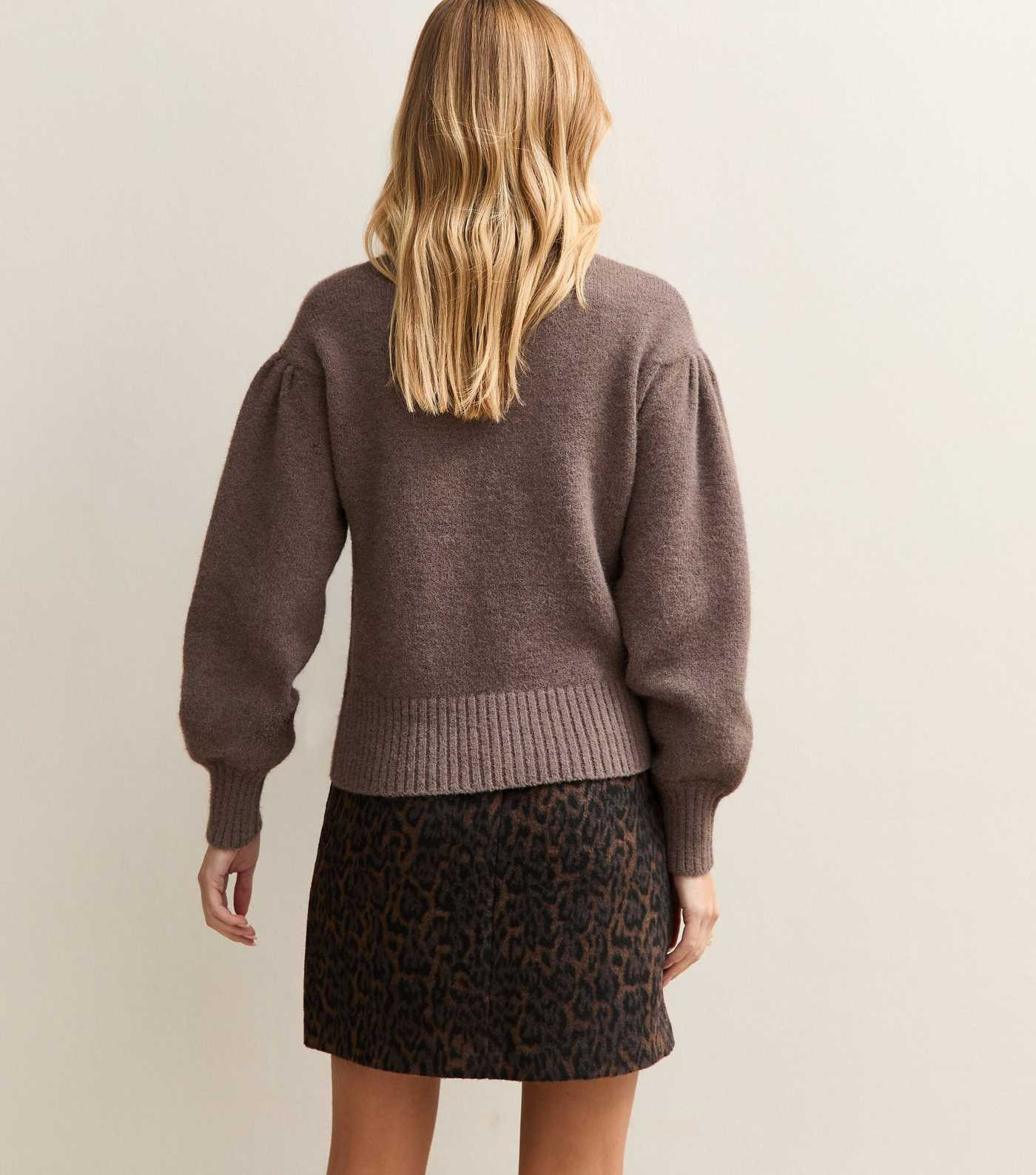 Dark Mink Puff Sleeve Crew Neck Jumper | New Look | New Look (UK)