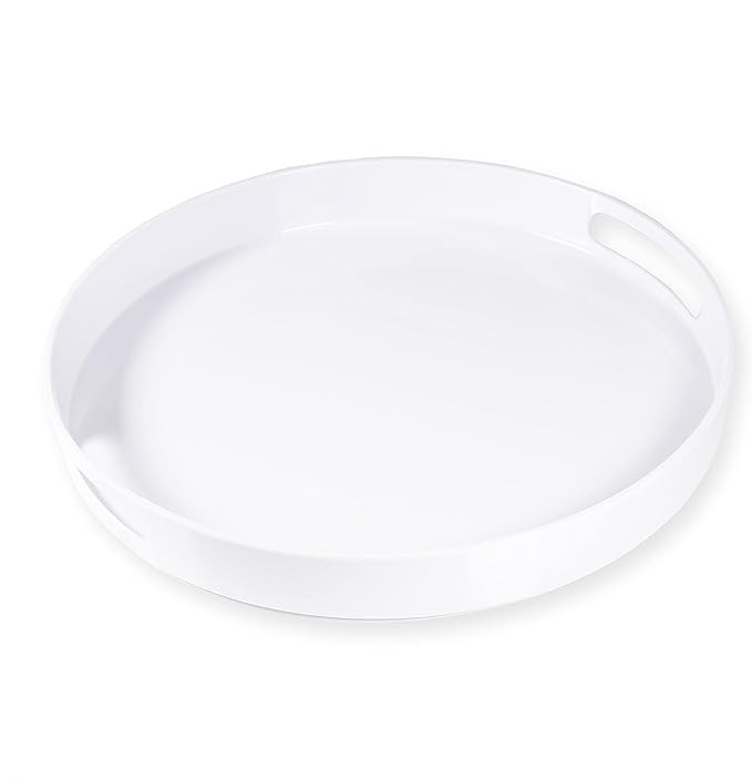 White Serving Tray Large Melamine Platter Round Breakfast Trays with Handles for Coffee Table Ott... | Amazon (US)