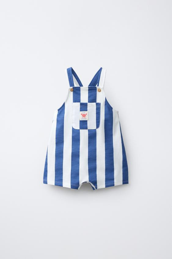 CRAB LABEL STRIPED OVERALL SHORTS | Zara US