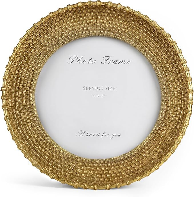 Cuspin Vintage Gold 5x5 Picture Frame, Gold Round Frame Rattan Textured Hand-Crafted Circle Frame... | Amazon (US)