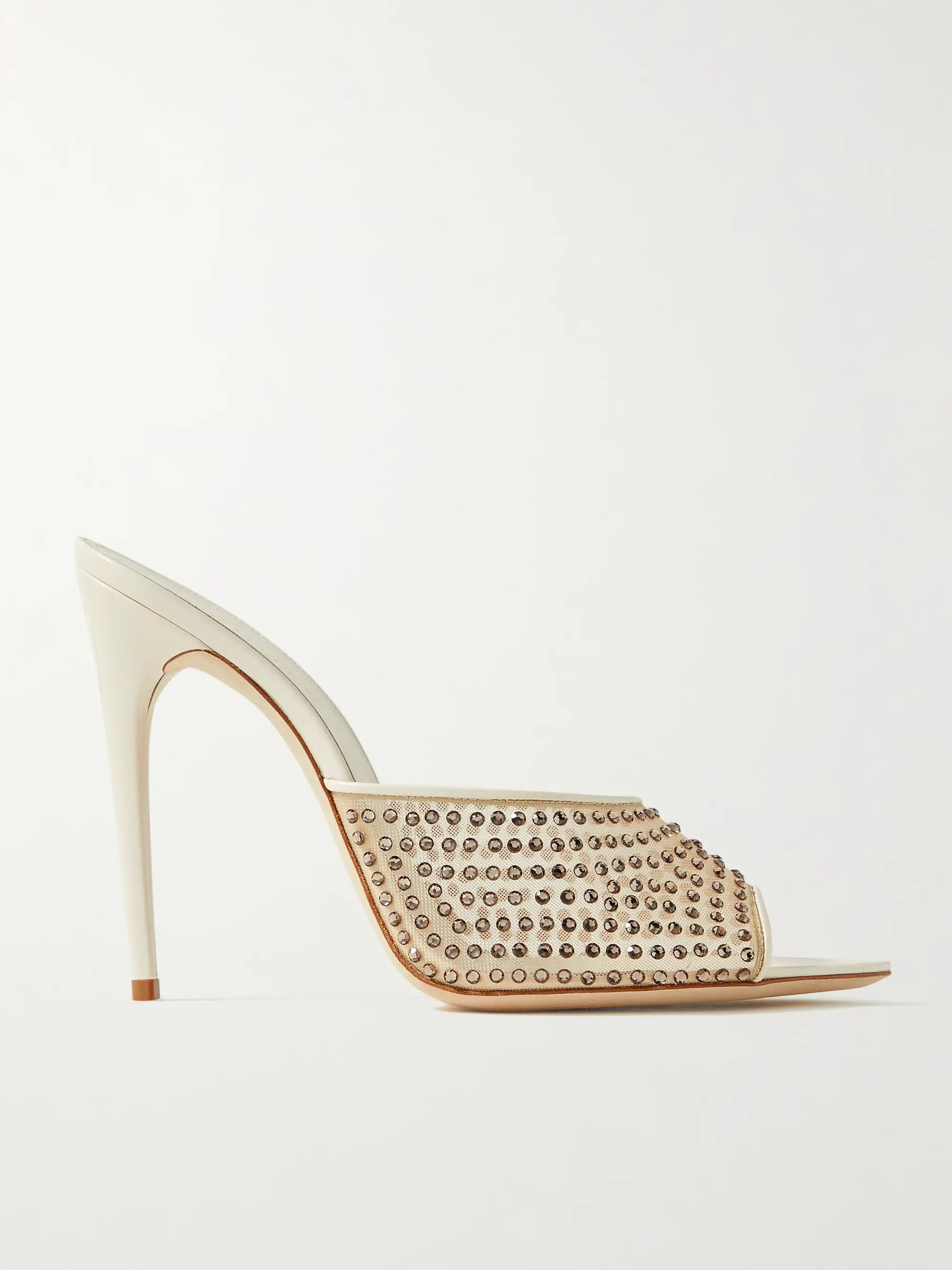 Blonde leather-trimmed crystal-embellished mesh mules | NET-A-PORTER (US)