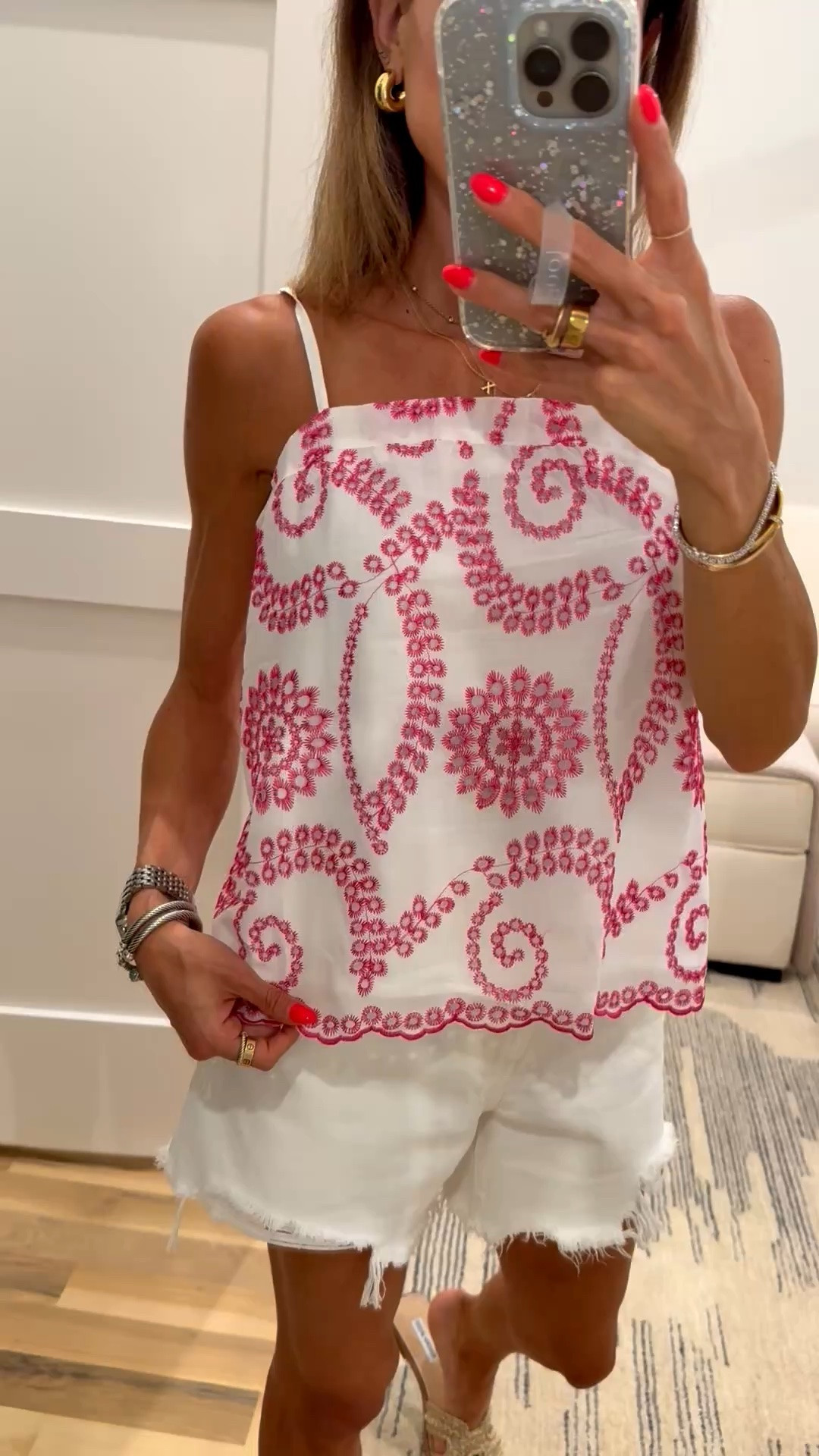 Expensive looking eyelet top with the prettiest details wearing smallest size. White denim shorts on sale 40% off - wearing 23

#LTKPetite #LTKSaleAlert #LTKSeasonal