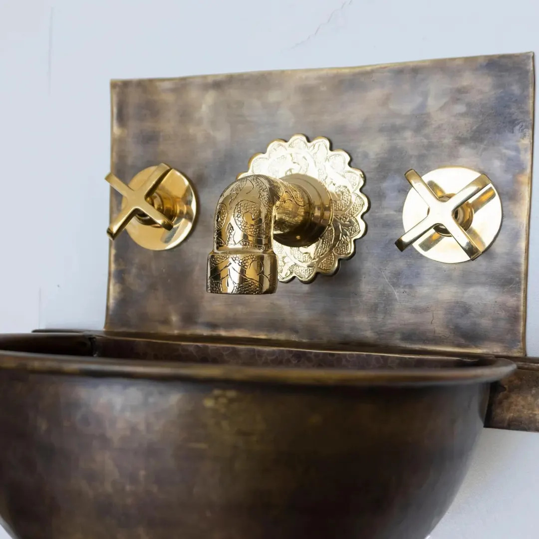 Unlacquered Brass Bathroom Faucet, Vintage Brass Bathroom Faucet, Aged Brass, Green Resin & Bone ... | Etsy (US)