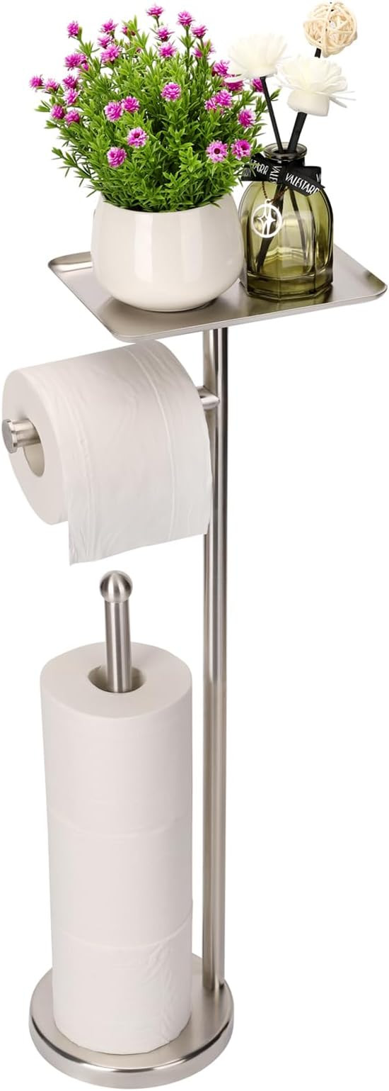Noonext Toilet Paper Holder with Shelf, Freestanding Toilet Paper Stand with Tray for Small Items... | Amazon (US)