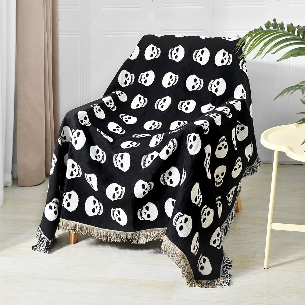 Boho Throw Blanket Reversible Cotton Bohemian Tapestry Hippie Room Decor Double Sided (Boho Skull... | Amazon (US)