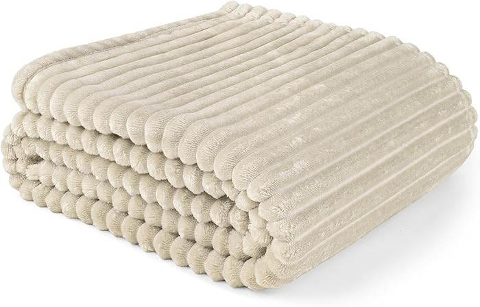 PAVILIA Super Soft Fleece Throw Blanket Twin Cream Beige, Fuzzy Plush Flannel Throw, Warm Cozy Ri... | Amazon (US)