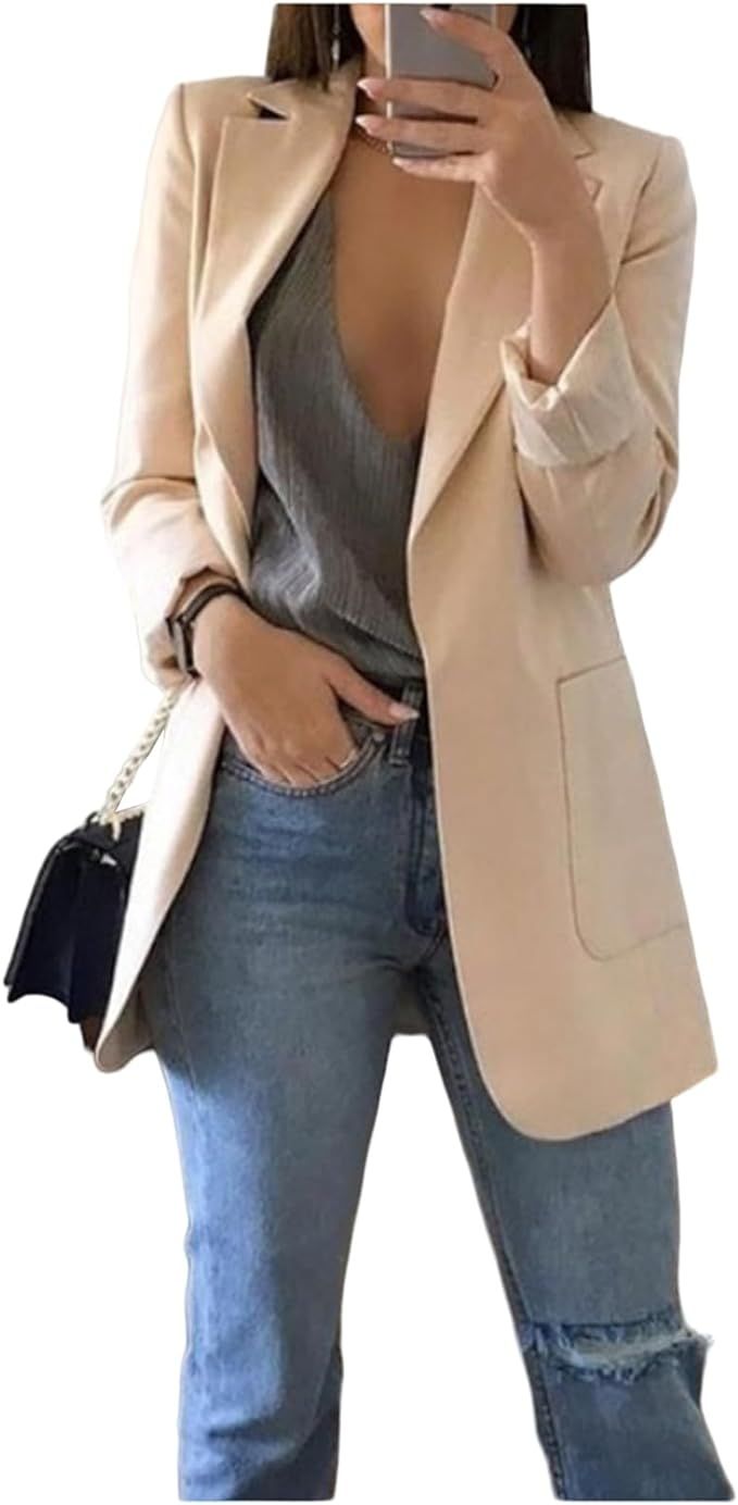 Women's Casual Long Sleeve Work Office Suit Cardigan Blazer Jackets with Pockets Fashion Business... | Amazon (US)