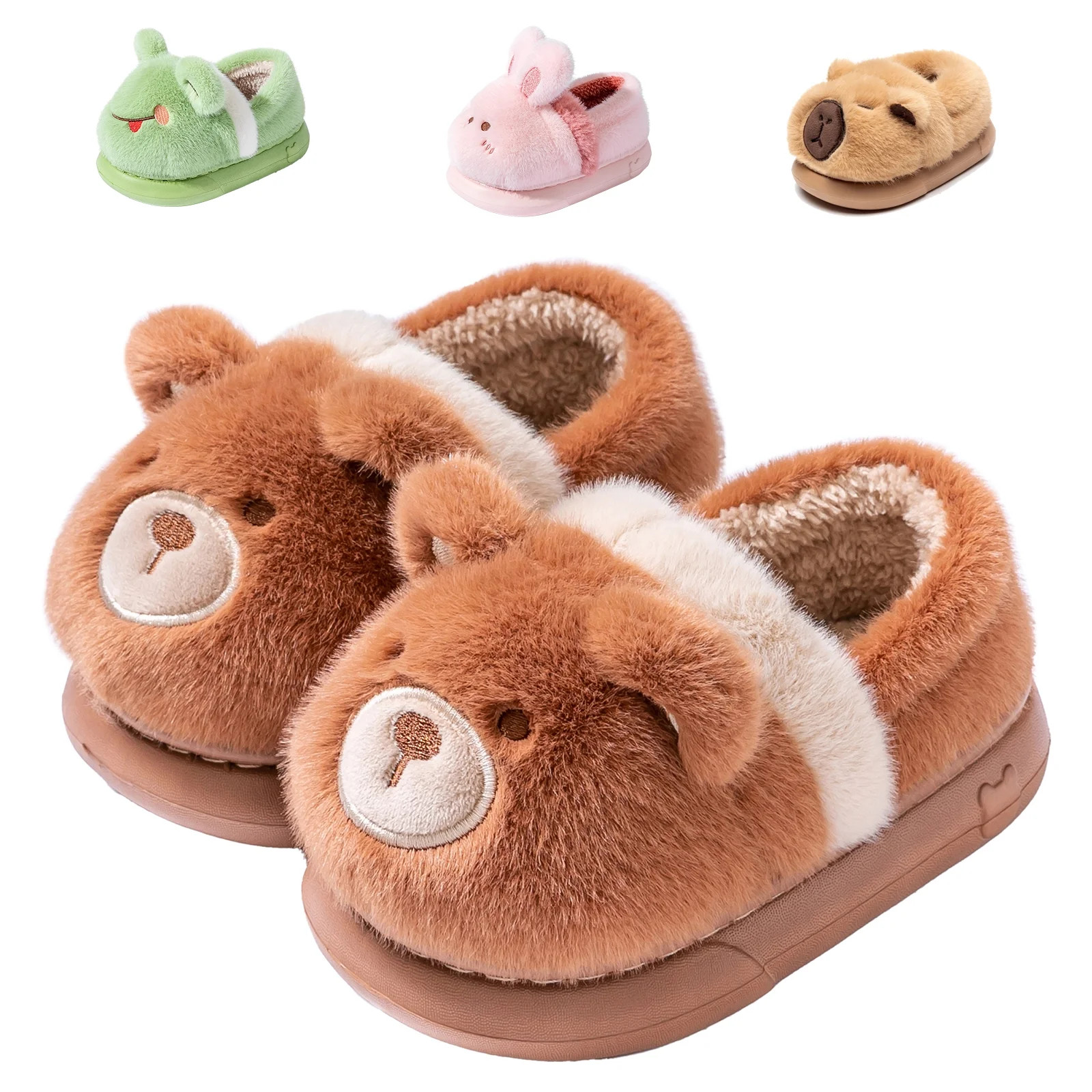 Drecage Toddler Kids Cute Bear Slippers Boys Girls Winter Warm Fuzzy Bedroom House Shoes | Walmart (US)