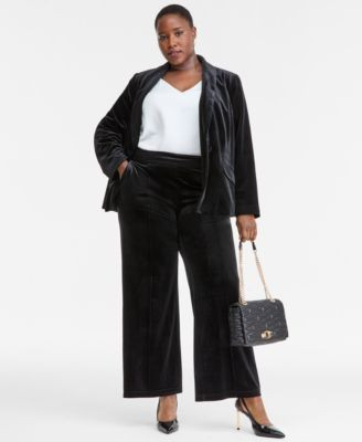 Plus Size High-Rise Wide-Leg Velvet Pants | Macy's