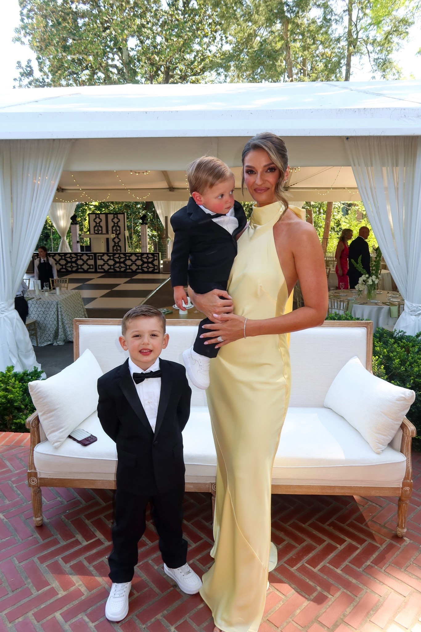 Spring guest of the wedding dress + toddler tuxedos and Nikes! Wearing a size XS in the dress, it runs big so I sized down one. 

#LTKWedding