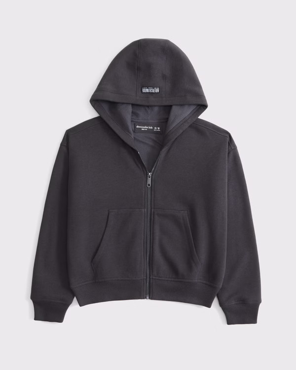 boxy waffle-lined full-zip hoodie | Abercrombie & Fitch (US)