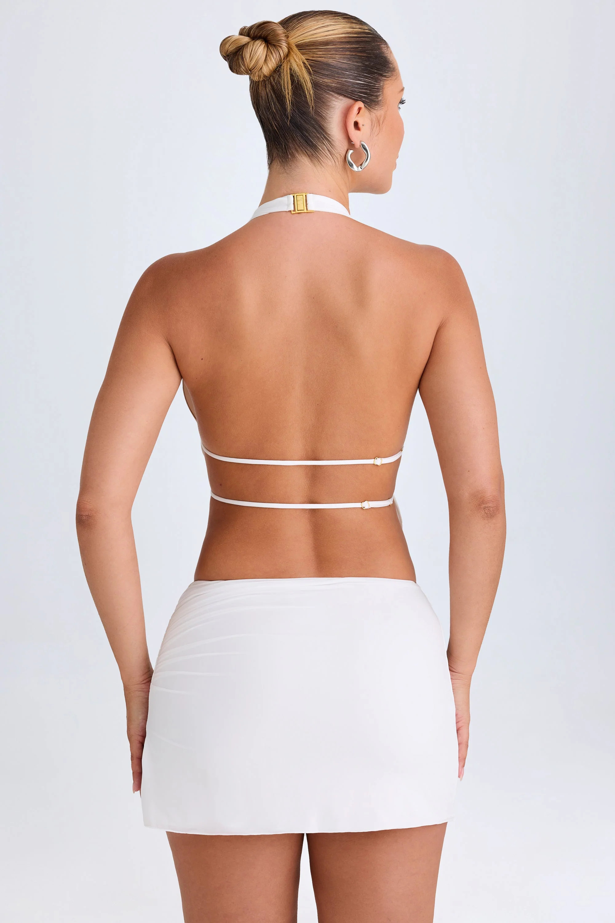 Cut-Out Ruched Halterneck Crop Top in White | Oh Polly