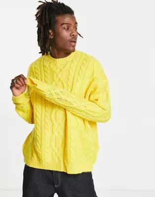 ASOS DESIGN oversized heavyweight cable knit sweater in yellow | ASOS (Global)
