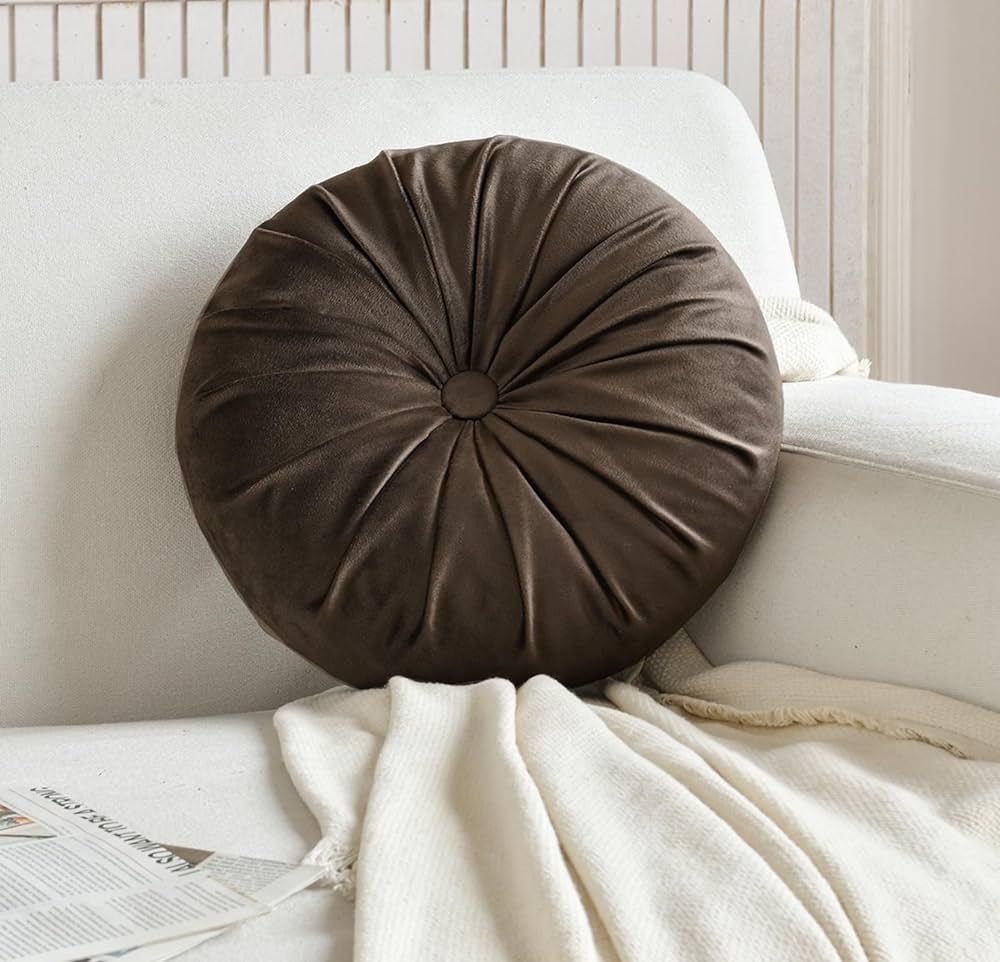 Round Throw Pillow 13.78" Velvet Pleated Round Pillow Cushion Pumpkin Circle Throw Pillow for Hom... | Amazon (US)