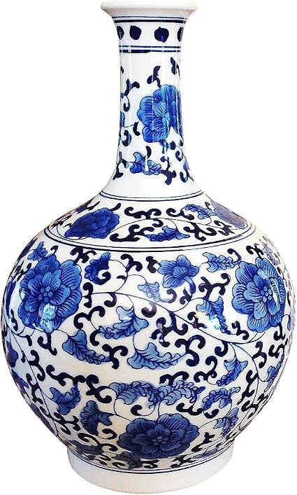Classic Ming Era Blue and White Porcelain Floral Globular Vase. Globular | Amazon (US)