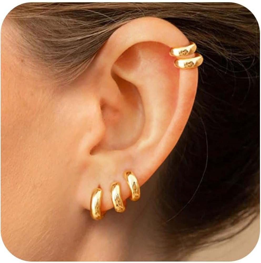 5Pairs Gold Hoop Earrings for Women, Dainty 14K Gold Plated Huggie Hoop Earrings for Women Lightw... | Amazon (US)