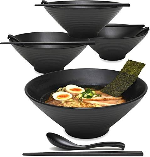 4 Sets (12 Piece) 57 Ounce Large Japanese Ramen Noodle Soup Bowl Melamine Hard Plastic Dishware R... | Amazon (US)