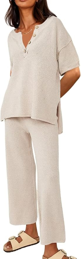 LILLUSORY Womens 2023 Spring Trendy 2 Piece Lounge Sets Cozy Knit Sweater Short Sleeve Slouchy Lo... | Amazon (US)