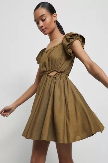 UO Peekaboo Linen Frock Dress | Urban Outfitters (US and RoW)