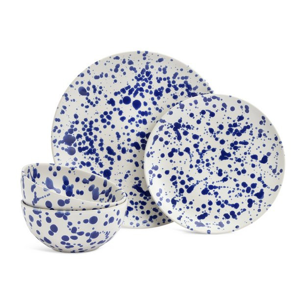 Habitat 60 Jackson 12 Piece Stoneware Dinner Set - Blue | Habitat UK