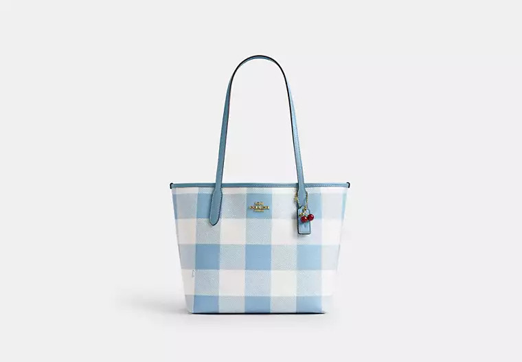 Medium City Tote Bag With Gingham Print And Charm | Coach (US)