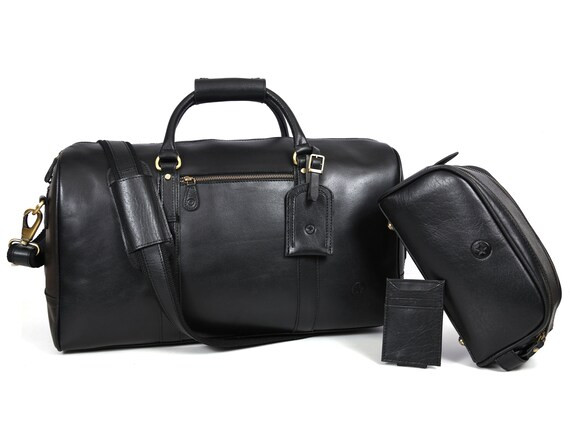 20 Inch Genuine Leather Travel Duffle Bag With Toiletry | Etsy | Etsy (US)