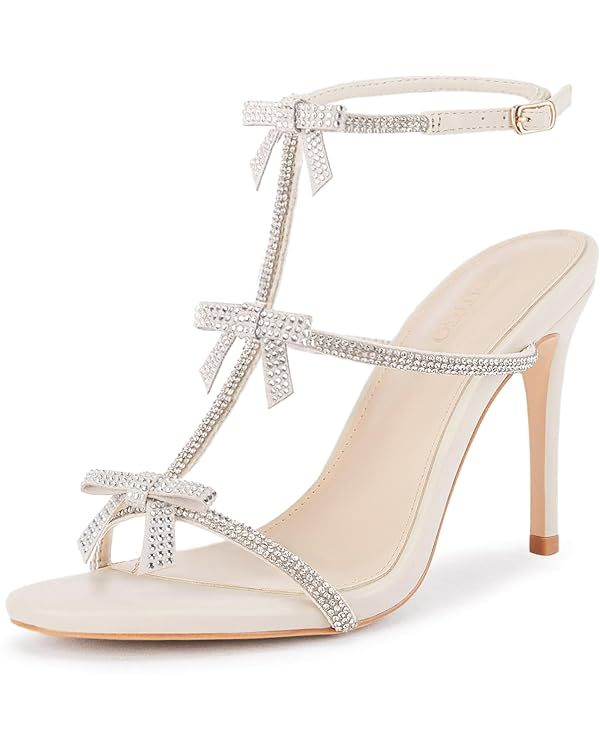 Coutgo Womens Rhinestone High Heels Sandals Sexy Stiletto T-Strap Open Toe Ankle Strap Summer Dre... | Amazon (US)