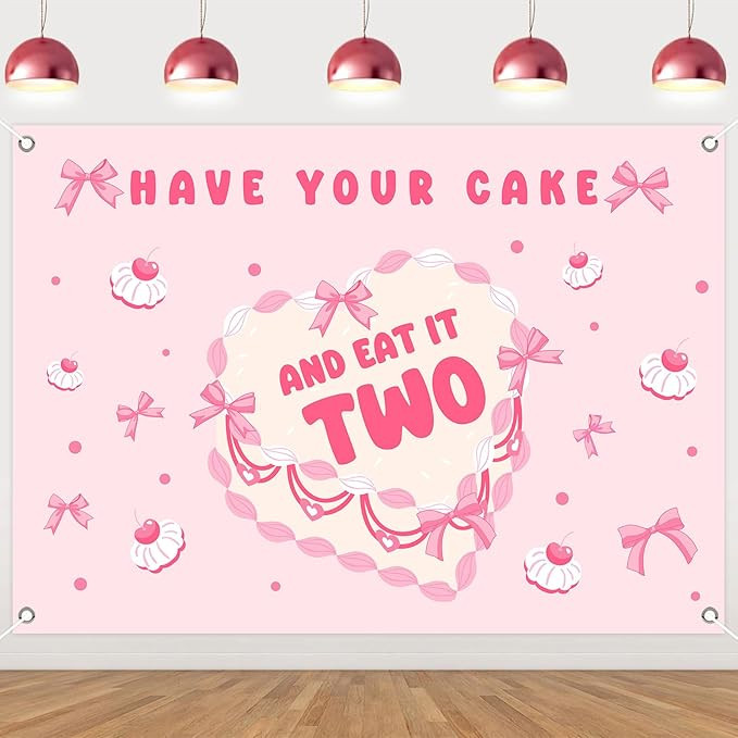 Have Your Cake and Eat It Two Birthday Decoration Backdrop Banner 7×5ft Pink Bow Photography Bac... | Amazon (US)