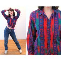 80S Southwestern Aztec Shirt S Xs, Vintage Colorful Print Cotton ""Bon Homme"" Button Up, Boy's M, W | Etsy (US)