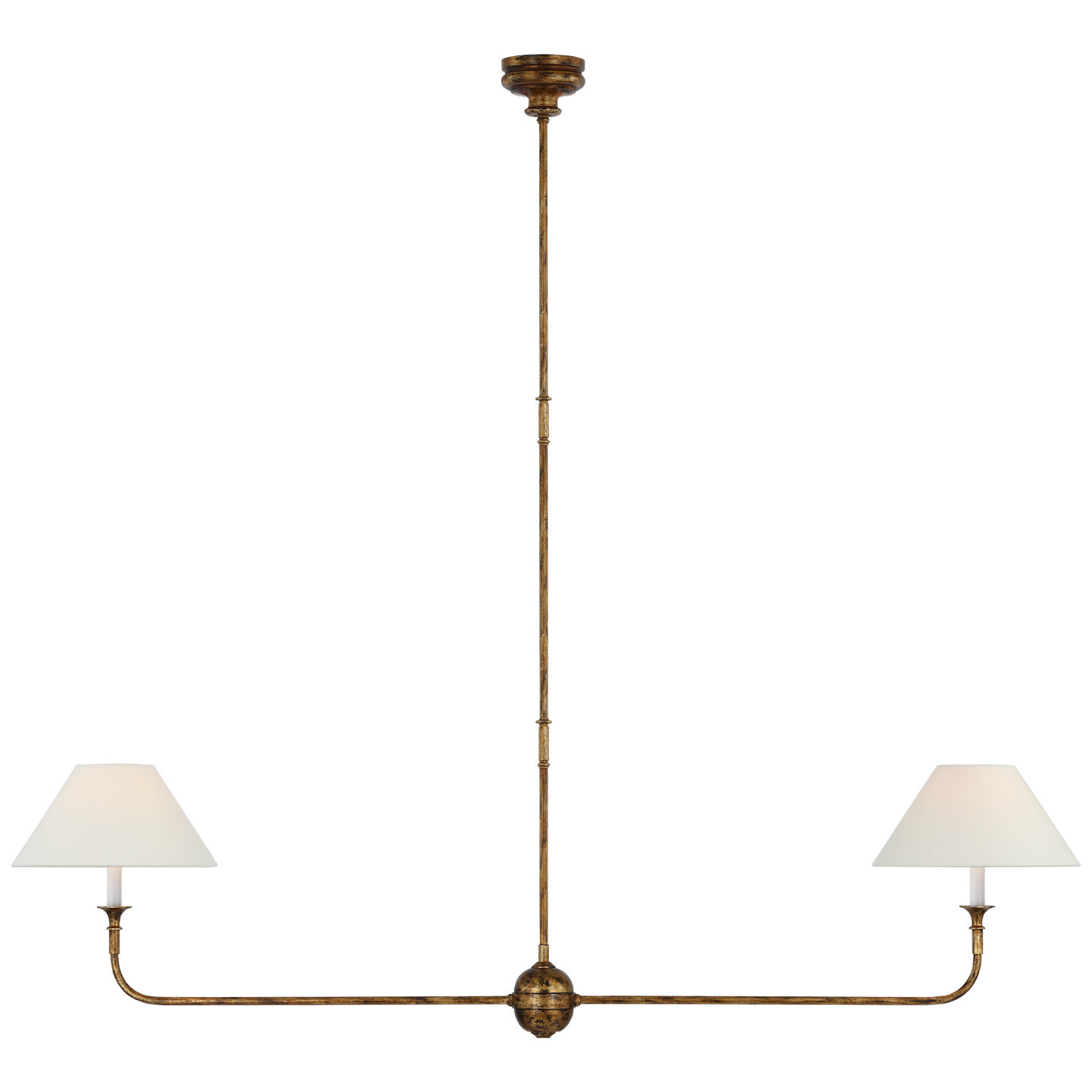 Piaf Large Two Light Linear Pendant in Antique Gild with Linen Shades | Visual Comfort