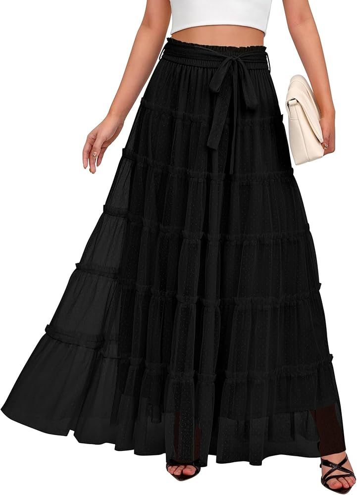 BTFBM Women's Skirts Party Cocktail 2024 Summer Fairy Skirt Elastic Waist Ruffle Tiered A-Line Be... | Amazon (US)