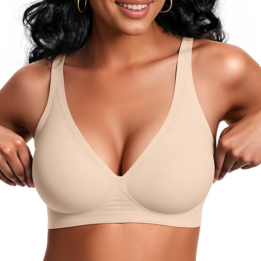 Vertvie Jelly Wireless Bras for Women Push Up Plunge Seamless T-Shirt Bras No Underwire Supportiv... | Amazon (US)