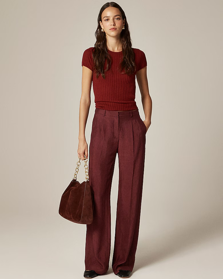 Essential wide-leg pant in textured satin | J. Crew US