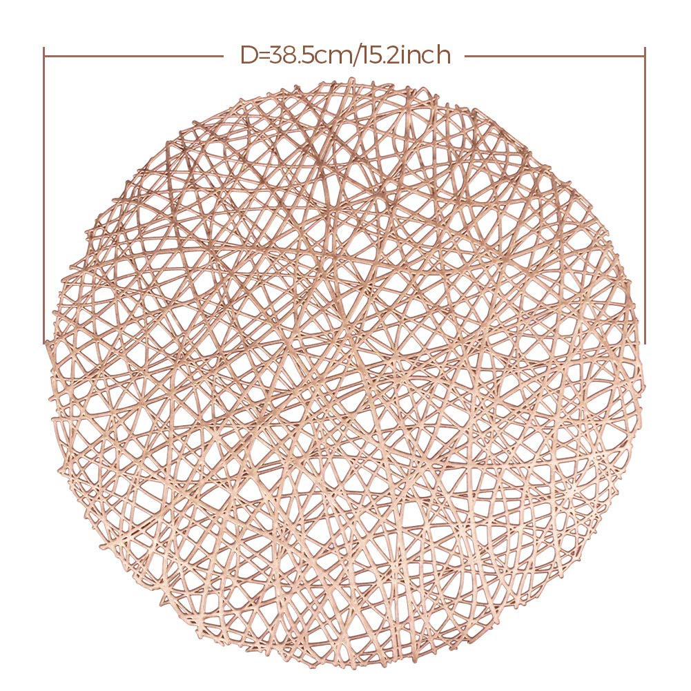 Rose Gold Round Placemats for Dinner Table Set of 6 Metallic Hollow Out Line Circle Table Mats Vi... | Amazon (US)