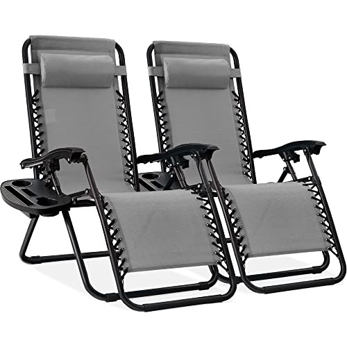Best Choice Products Set of 2 Adjustable Steel Mesh Zero Gravity Lounge Chair Recliners w/Pillows and Cup Holder Trays - Ice Gray | Amazon (US)