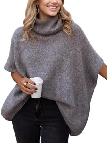 Womens Turtleneck Batwing Sleeve Sweater Knitted Oversized Chunky Short Dolman Tops | Amazon (US)