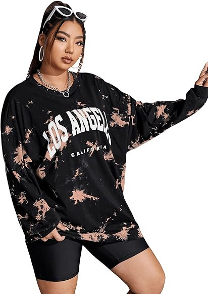 SOLY HUX Women's Plus Size Tie Dye Graphic Sweatshirt Letter Print Long Sleeve Crewneck Pullover ... | Amazon (US)