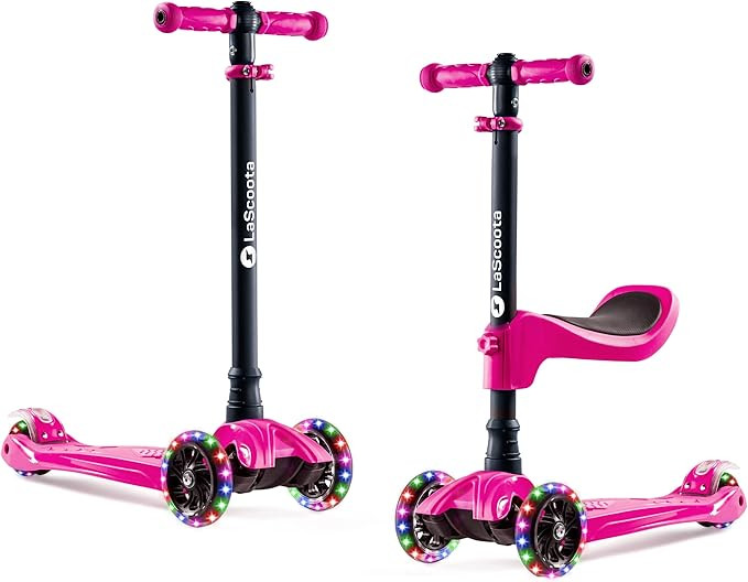 LaScoota 2-in-1 Kids Kick Scooter, Adjustable Height Handlebars and Removable Seat, 3 LED Lighted... | Amazon (US)