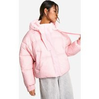 Womens Hooded Puffer Jacket - Pink - 12 | boohoo (US & Canada)