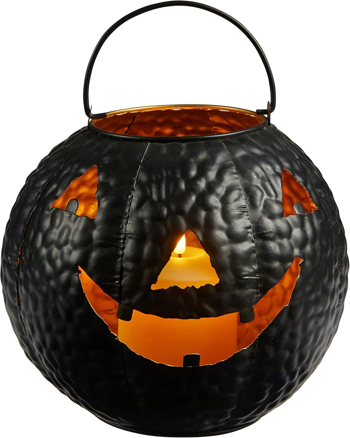 Lights4fun, Inc. 7” Halloween Pumpkin Jack-O-Lantern Black Metal Battery Operated LED Flameless... | Amazon (US)
