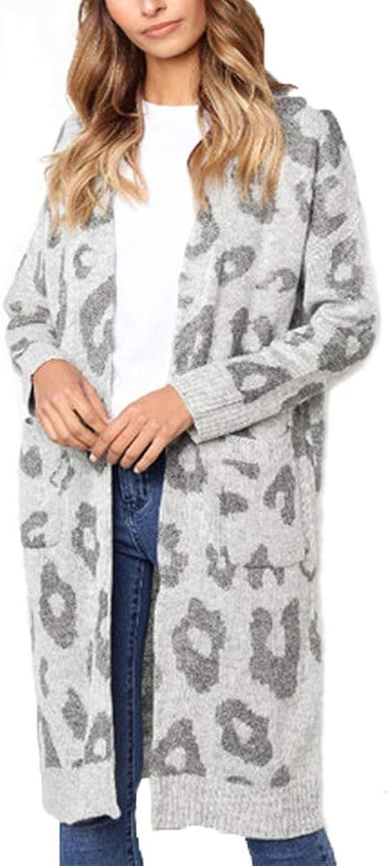 XIYUE Women's Long Sleeve Leopard Knit Cardigan Long Short Warm Sweater Jacket | Amazon (CA)
