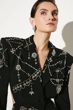 Crystal Embellished Cady Blazer Dress | Karen Millen US