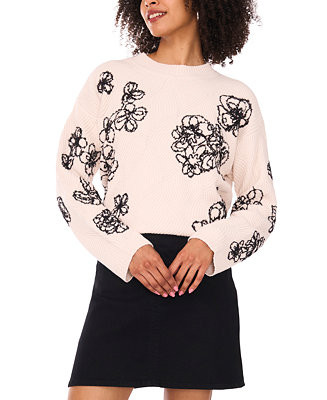 Vince Camuto Women's Floral-Embroidered Crewneck Sweater - Macy's | Macy's