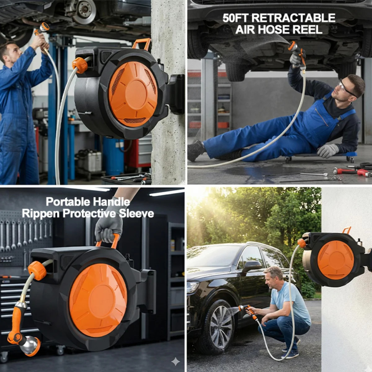 Retractable Garden Hose Reel,1/2 in x 150 ft Wall Mounted Hose Reel, with 10- Function Sprayer No... | Wayfair North America