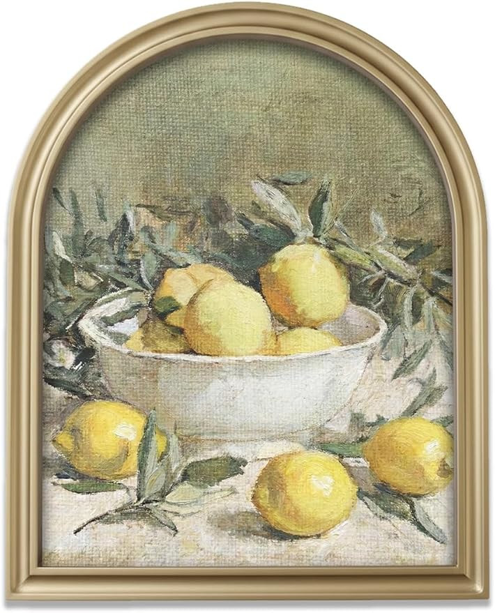 TwoDays Vintage Rustic Lemon Framed Wall Art for Kitchen, Dining Room – Gold Arched Wood Frame ... | Amazon (US)