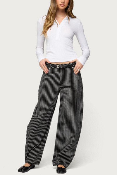 Edikted Pinstripe Low Rise Barrel Leg Jean | Urban Outfitters (US and RoW)